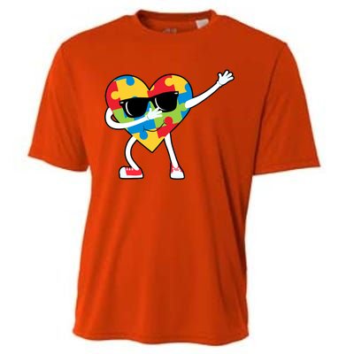 Dabbing Autism Awareness Puzzle Piece Heart Cooling Performance Crew T-Shirt