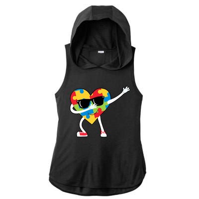 Dabbing Autism Awareness Puzzle Piece Heart Ladies PosiCharge Tri-Blend Wicking Draft Hoodie Tank