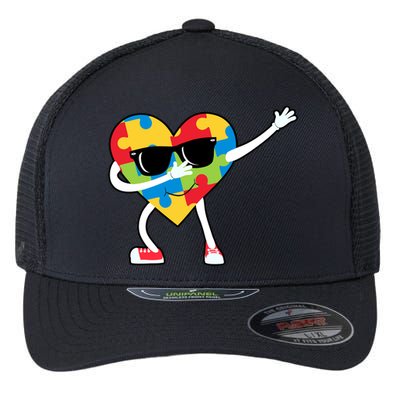 Dabbing Autism Awareness Puzzle Piece Heart Flexfit Unipanel Trucker Cap