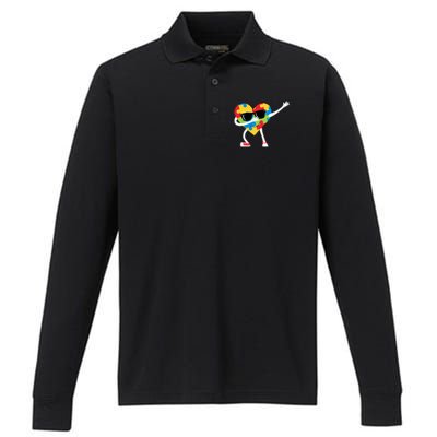 Dabbing Autism Awareness Puzzle Piece Heart Performance Long Sleeve Polo