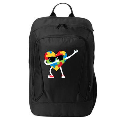 Dabbing Autism Awareness Puzzle Piece Heart City Backpack