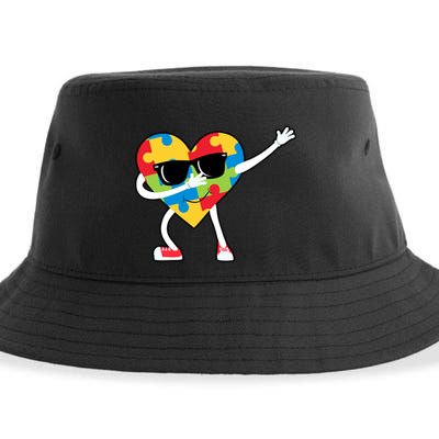 Dabbing Autism Awareness Puzzle Piece Heart Sustainable Bucket Hat
