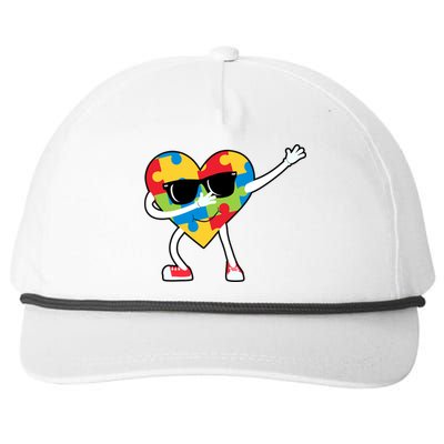 Dabbing Autism Awareness Puzzle Piece Heart Snapback Five-Panel Rope Hat