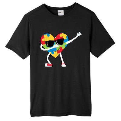 Dabbing Autism Awareness Puzzle Piece Heart Tall Fusion ChromaSoft Performance T-Shirt