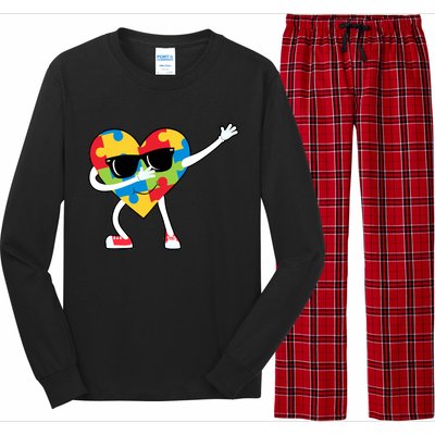 Dabbing Autism Awareness Puzzle Piece Heart Long Sleeve Pajama Set