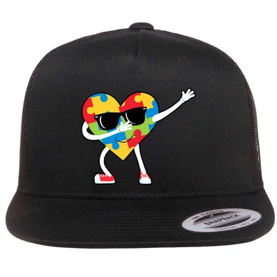 Dabbing Autism Awareness Puzzle Piece Heart Flatbill Hat