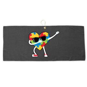 Dabbing Autism Awareness Puzzle Piece Heart Large Microfiber Waffle Golf Towel