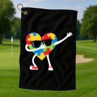Dabbing Autism Awareness Puzzle Piece Heart Golf Towel