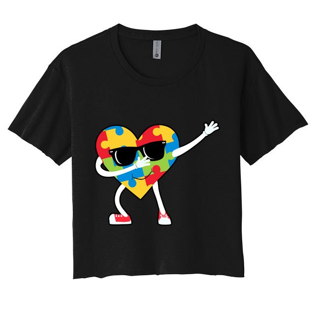 Dabbing Autism Awareness Puzzle Piece Heart Crop Top