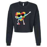 Dabbing Autism Awareness Puzzle Piece Heart Cropped Pullover Crew