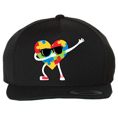 Dabbing Autism Awareness Puzzle Piece Heart Wool Snapback Cap