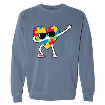 Dabbing Autism Awareness Puzzle Piece Heart Garment-Dyed Sweatshirt