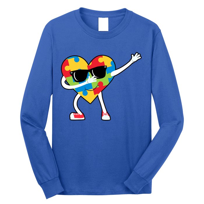 Dabbing Autism Awareness Puzzle Piece Heart Long Sleeve Shirt