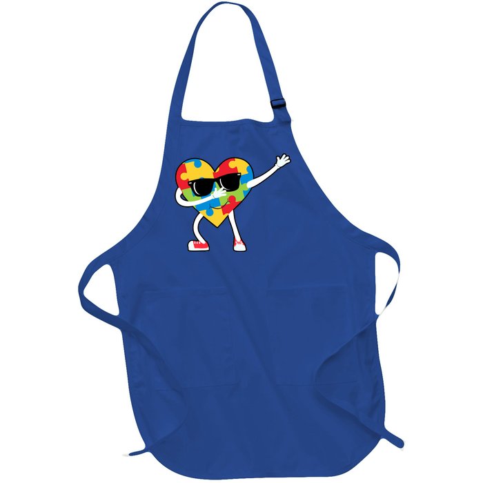 Dabbing Autism Awareness Puzzle Piece Heart Full-Length Apron With Pockets