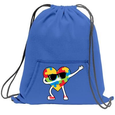 Dabbing Autism Awareness Puzzle Piece Heart Sweatshirt Cinch Pack Bag