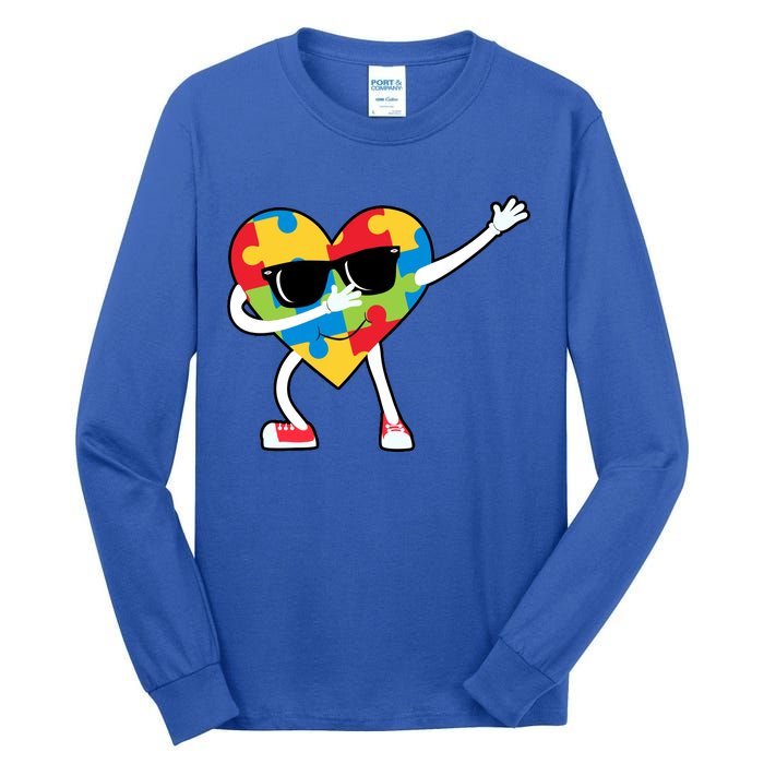 Dabbing Autism Awareness Puzzle Piece Heart Tall Long Sleeve T-Shirt