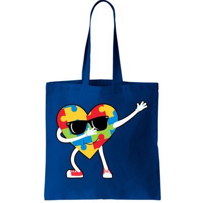 Dabbing Autism Awareness Puzzle Piece Heart Tote Bag