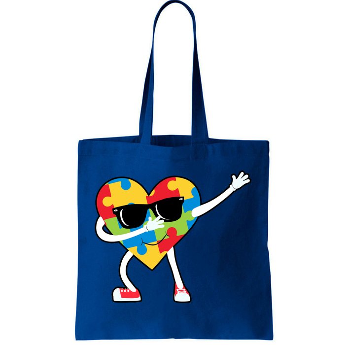 Dabbing Autism Awareness Puzzle Piece Heart Tote Bag