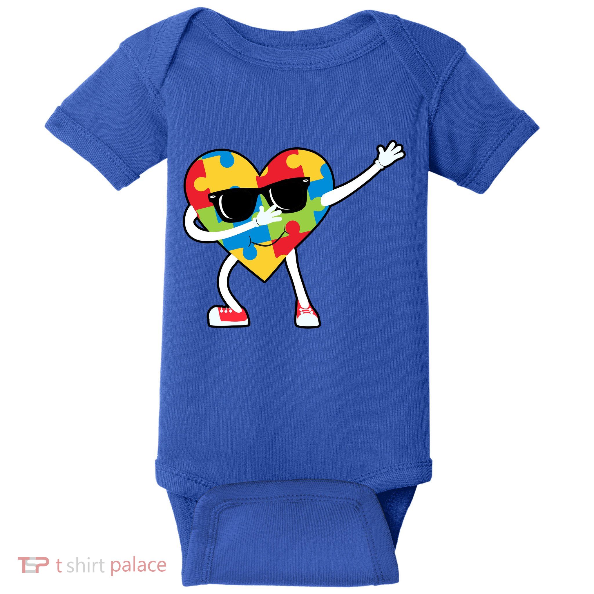 Dabbing Autism Awareness Puzzle Piece Heart Baby Bodysuit