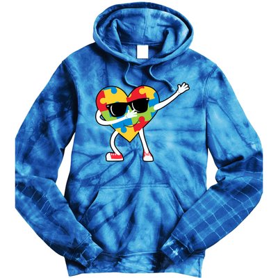 Dabbing Autism Awareness Puzzle Piece Heart Tie Dye Hoodie