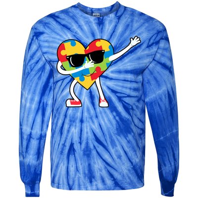 Dabbing Autism Awareness Puzzle Piece Heart Tie-Dye Long Sleeve Shirt