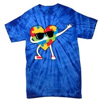 Dabbing Autism Awareness Puzzle Piece Heart Tie-Dye T-Shirt