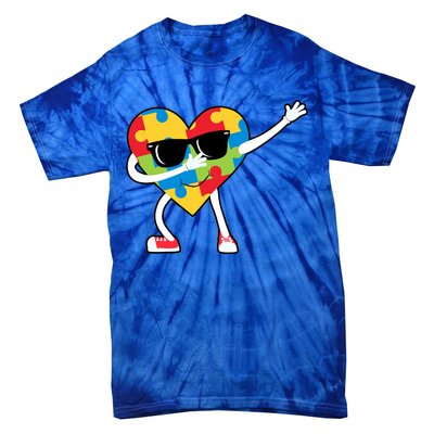 Dabbing Autism Awareness Puzzle Piece Heart Tie-Dye T-Shirt