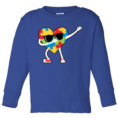 Dabbing Autism Awareness Puzzle Piece Heart Toddler Long Sleeve Shirt