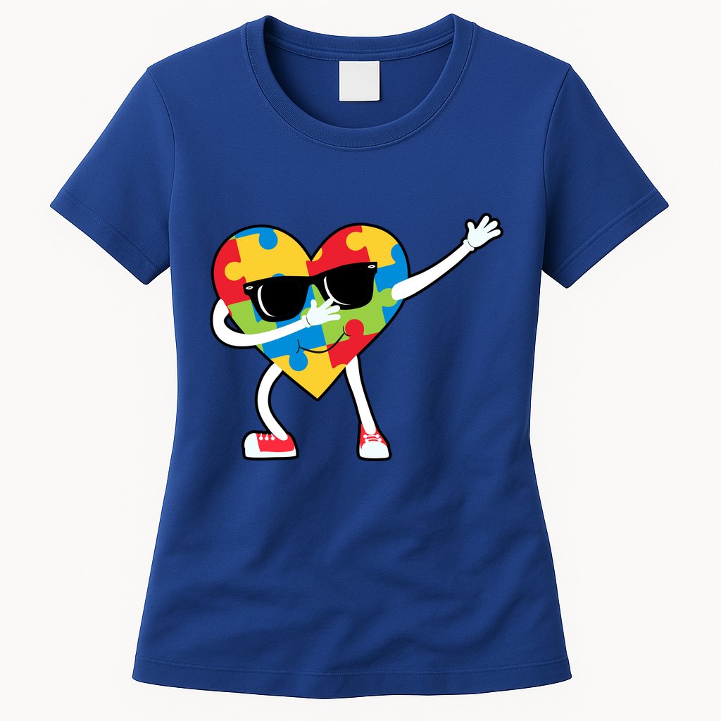 Dabbing Autism Awareness Puzzle Piece Heart Womens T-Shirt