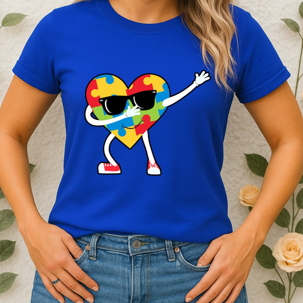 Dabbing Autism Awareness Puzzle Piece Heart Womens T-Shirt