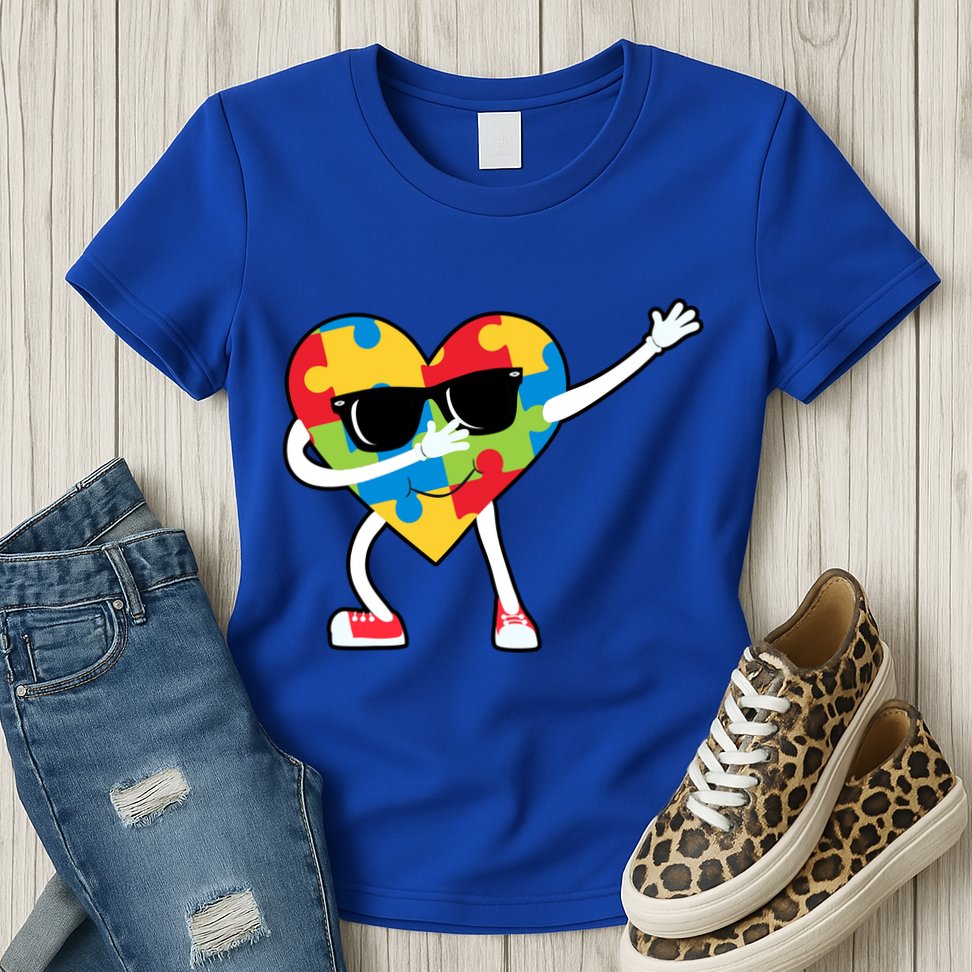 Dabbing Autism Awareness Puzzle Piece Heart Womens T-Shirt