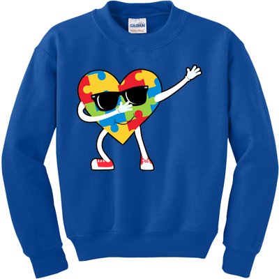 Dabbing Autism Awareness Puzzle Piece Heart Kids Sweatshirt