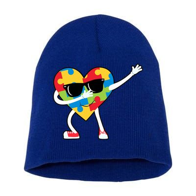 Dabbing Autism Awareness Puzzle Piece Heart Short Acrylic Beanie