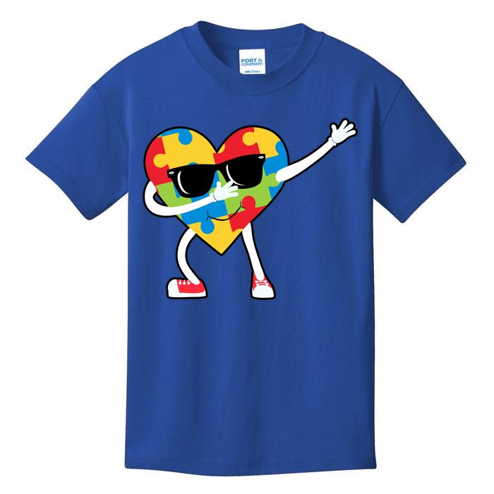 Dabbing Autism Awareness Puzzle Piece Heart Kids T-Shirt