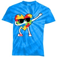 Dabbing Autism Awareness Puzzle Piece Heart Kids Tie-Dye T-Shirt