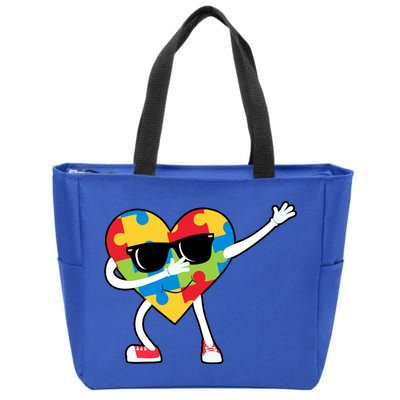 Dabbing Autism Awareness Puzzle Piece Heart Zip Tote Bag