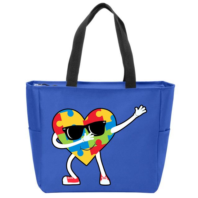 Dabbing Autism Awareness Puzzle Piece Heart Zip Tote Bag