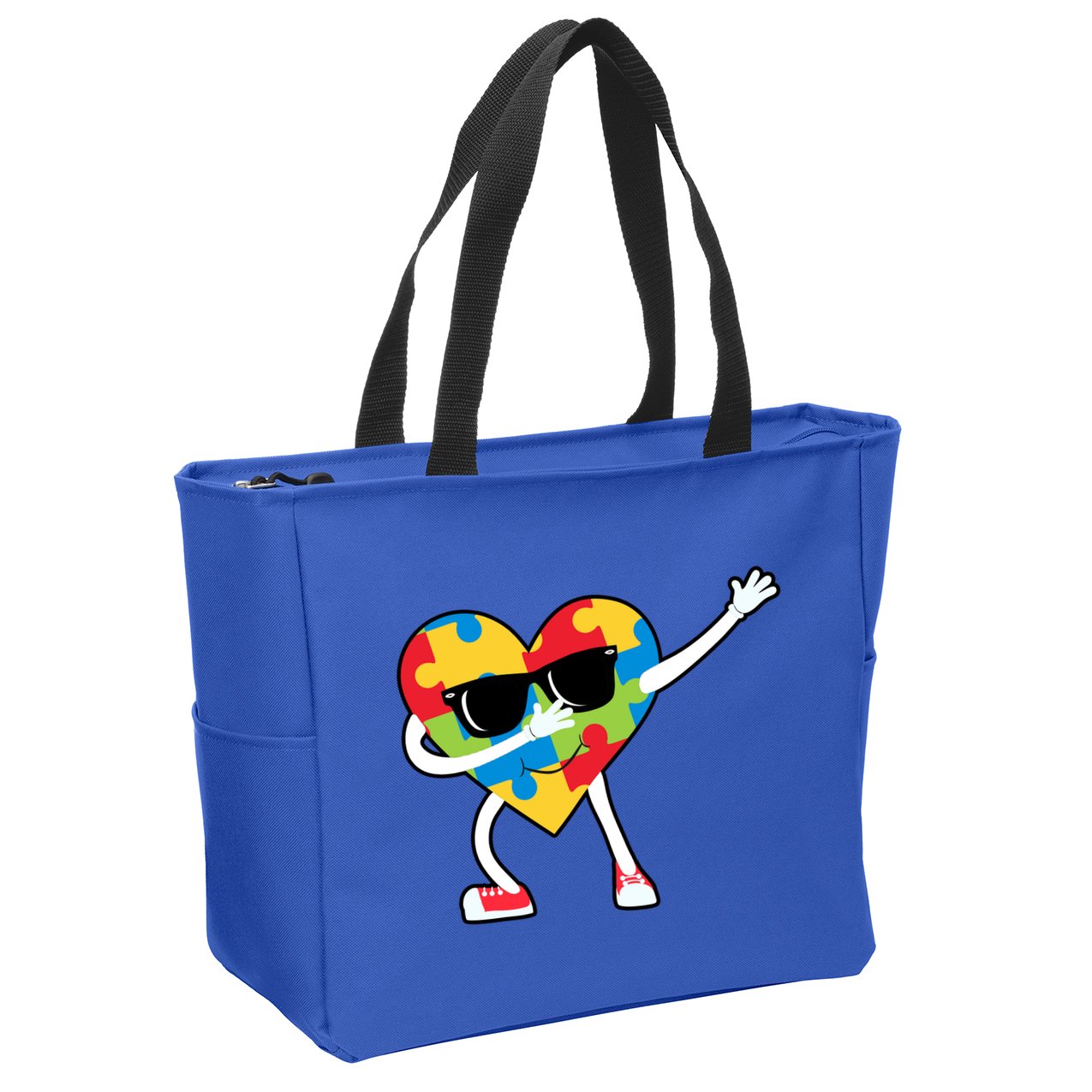 Dabbing Autism Awareness Puzzle Piece Heart Zip Tote Bag