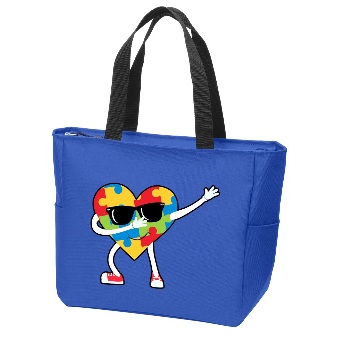Dabbing Autism Awareness Puzzle Piece Heart Zip Tote Bag
