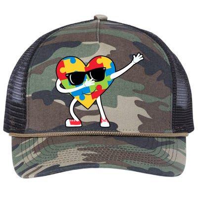 Dabbing Autism Awareness Puzzle Piece Heart Retro Rope Trucker Hat Cap