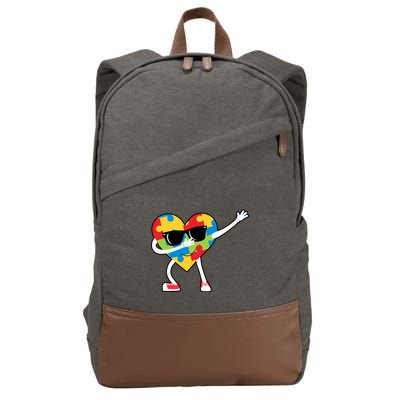 Dabbing Autism Awareness Puzzle Piece Heart Cotton Canvas Backpack