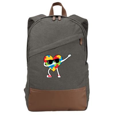 Dabbing Autism Awareness Puzzle Piece Heart Cotton Canvas Backpack