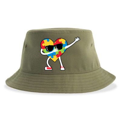 Dabbing Autism Awareness Puzzle Piece Heart Sustainable Bucket Hat