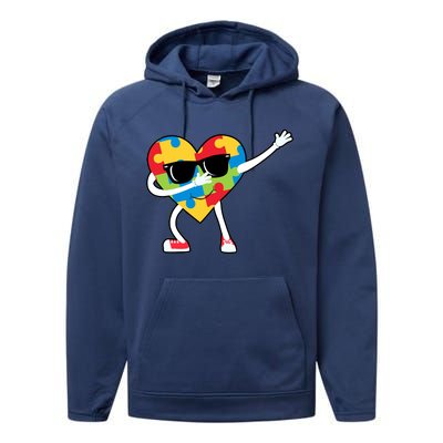 Dabbing Autism Awareness Puzzle Piece Heart Performance Fleece Hoodie