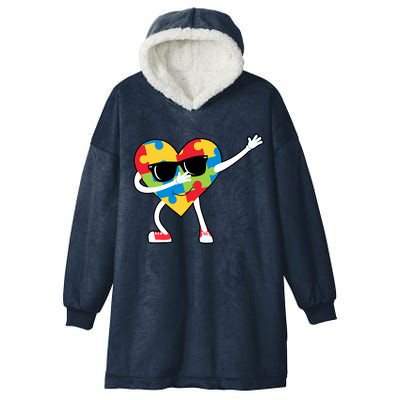 Dabbing Autism Awareness Puzzle Piece Heart Hooded Wearable Blanket