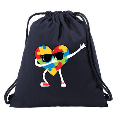 Dabbing Autism Awareness Puzzle Piece Heart Drawstring Bag