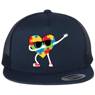 Dabbing Autism Awareness Puzzle Piece Heart Flat Bill Trucker Hat