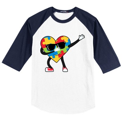 Dabbing Autism Awareness Puzzle Piece Heart Baseball Sleeve Shirt