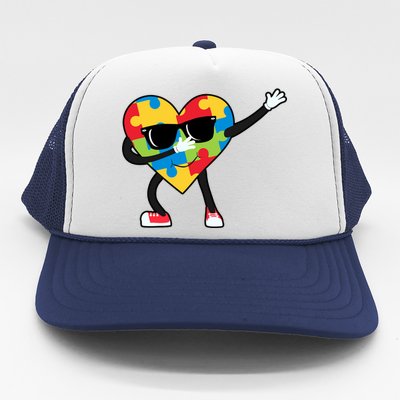 Dabbing Autism Awareness Puzzle Piece Heart Trucker Hat