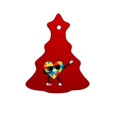 Dabbing Autism Awareness Puzzle Piece Heart Ceramic Tree Ornament